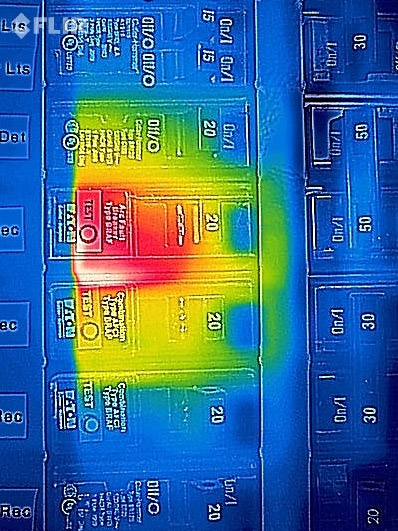 Thermal image of an electrical panel circuits in the garage.