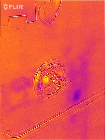 Thermal image of a shower leak in the bathroom.