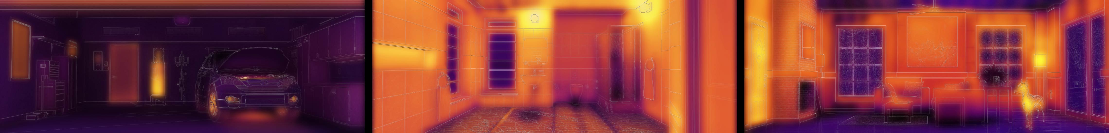 Thermal map of the simulator.  Garage. Bathroom. Living Room